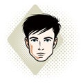 Vector illustration of handsome brunet male face, positive face Royalty Free Stock Photo