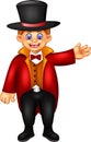 Handsome circus guides cartoon standinng with smile and wavinga