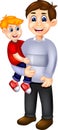 Handsome father cartoon standing carrying her child