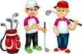 Handsome golfer cartoon standing with thumb up and smile