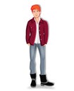 Young redheaded man keeping hands in the pockets