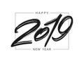 Vector illustration: Handwritten brush ink lettering of 2019 in frame. Happy New Year Royalty Free Stock Photo