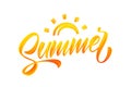 Vector illustration: Handwritten brush stroke yellow acrylic paint lettering of Summer with Sun