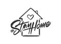 Vector illustration: Handwritten hashtag lettering of Stay Home with hand drawn house