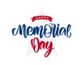 Handwritten lettering composition of Happy Memorial Day with ribbon and stars on white background Royalty Free Stock Photo