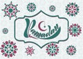 Vector illustration of handwritten text, inscription Ramadan Kareem banner, postcard with Islamic geometric