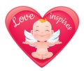 Vector illustration with happy baby cupid.