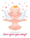 Vector illustration with happy baby cupid.