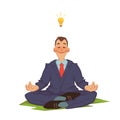 Vector illustration of happy careless businessman meditating