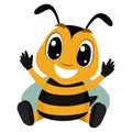 Vector Illustration of Cartoon Bee in Sitting Position waving its hands up