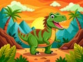 illustration of happy cartoon dinosaur in the jungle Royalty Free Stock Photo