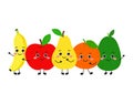 Vector illustration of happy cheerful fruits isolated on white
