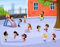 Vector illustration of happy children playing in playground Royalty Free Stock Photo