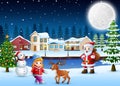 Happy christmas day in winter with snowy village background