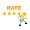 Vector illustration happy clown review star rate flat design cartoon style