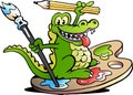 Vector illustration of an Happy Creative Artist Crocodile