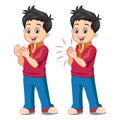 Vector illustration of happy cute little kid boy standing and clap the hand
