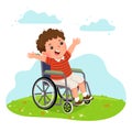 Happy disabled boy in a wheelchair. Health Problems concept