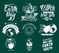 Vector illustration of happy Earth day element set with earth globe, leaves