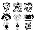 Vector illustration of happy Earth day element set with earth globe, leaves