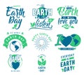 Vector illustration of happy Earth day element set with earth globe, leaves Royalty Free Stock Photo