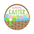 Vector illustration Happy Easter with basket and decorated eggs Royalty Free Stock Photo