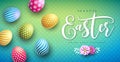 Vector Illustration of Happy Easter Holiday with Colorful Painted Egg and Typography Letter on Shiny Background. Easter Royalty Free Stock Photo