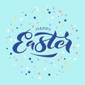 Vector illustration of Happy Easter text for greeting card, invitation, poster. Hand drawn lettering for Pascha holiday.