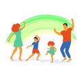 Vector illustration of happy family dancing, flat design