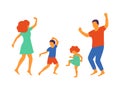 Vector illustration of happy family dancing, flat design