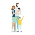 Vector illustration of a happy family, mother father daughter son holding hands and hugging, complete prosperous family vector Royalty Free Stock Photo