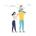 Vector illustration of a happy family, mother father daughter son holding hands and hugging, complete prosperous family vector Royalty Free Stock Photo