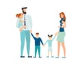 Vector illustration of a happy family, mother father daughter son holding hands and hugging, complete prosperous family Royalty Free Stock Photo