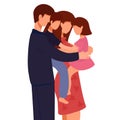 vector illustration of a happy family, mother father daughter son holding hands and hugging, complete prosperous family Royalty Free Stock Photo