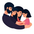 vector illustration of a happy family, mother father daughter son holding hands and hugging, complete prosperous family Royalty Free Stock Photo