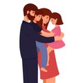 vector illustration of a happy family, mother father daughter son holding hands and hugging, complete prosperous family Royalty Free Stock Photo