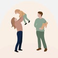 Vector illustration of a happy family, mother holding son, father with baby daughter, complete prosperous family. international