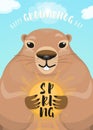 Vector illustration of happy groundhog day design with cute rodent Royalty Free Stock Photo