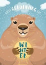 Vector illustration of happy groundhog day design with cute rodent Royalty Free Stock Photo