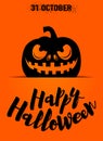Vector illustration of happy halloween greeting card with scary pumpkin silhouette