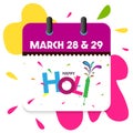 Vector illustration of Happy Holi Indian Hindu Festival of Colors 28 March calendar