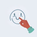 Vector illustration of happy icon face. Hands with finger drawn figure on white