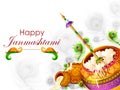 Happy Krishna Janmashtami background with pot of cream Dahi Handi