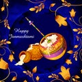 Happy Krishna Janmashtami background with pot of cream Dahi Handi