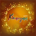 Vector illustration of a Happy Kwanzaa greeting card. Festive handwritten lettering, logo on gold glittering background. Royalty Free Stock Photo