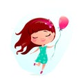 Vector illustration of happy little girl with pink balloon Royalty Free Stock Photo