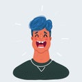 Vector illustration of Happy Man laughs. Male comic face wide open close up view.