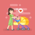 Vector illustration of happy mother caring her kid