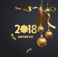 Vector illustration of happy new year 2018 gold and black colors Royalty Free Stock Photo