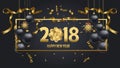 Vector illustration of happy new year 2018 gold and black colors Royalty Free Stock Photo